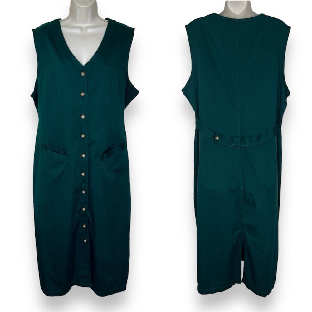 Vintage NWT Baccini Button Front Green Midi Jumper Sleeveless Cotton Women 16